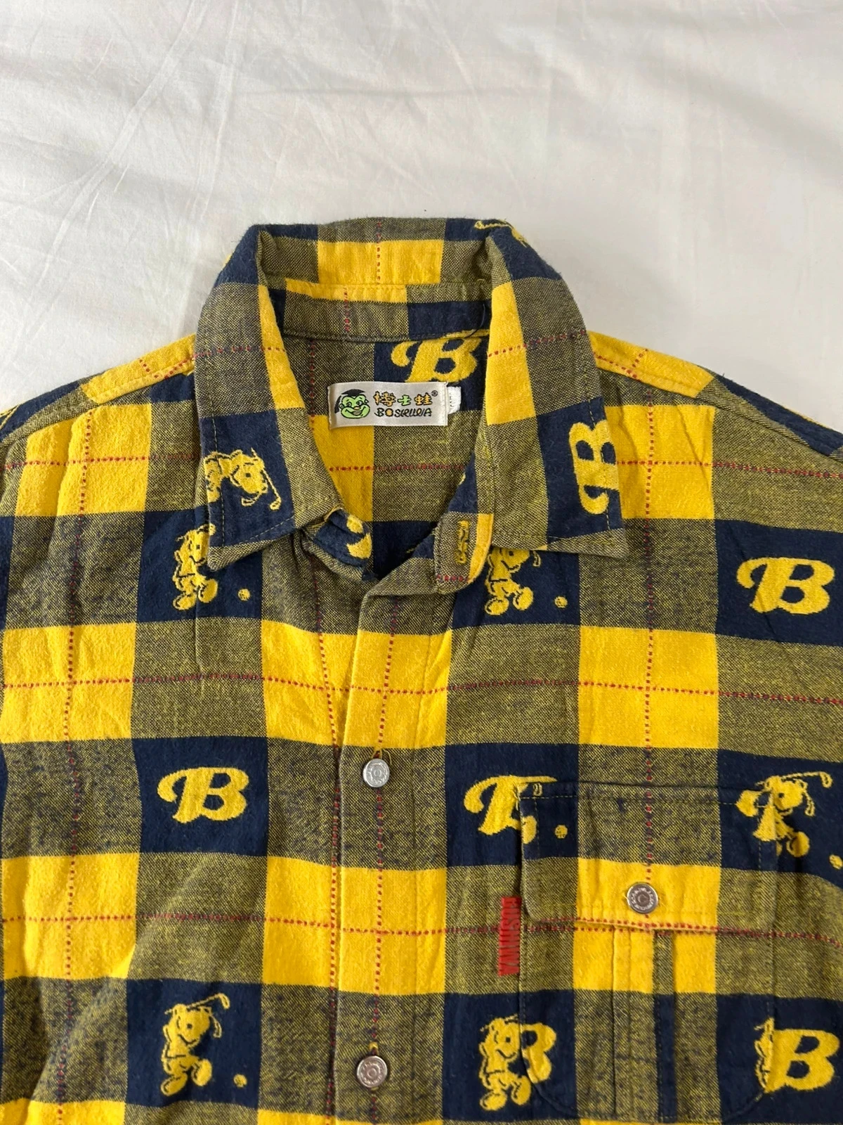 Camisa a cuadros vintage amarilla y azul marino – photo 7